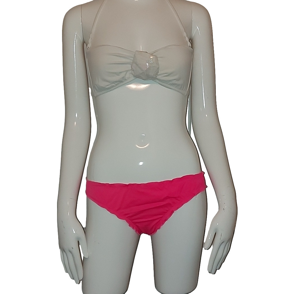 Victoria’s Secret White Halter Bandeau Bikini Set Pink Bottom Swim SIZE M/S